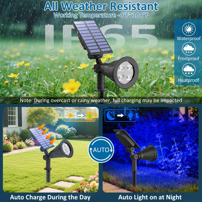 T-SUNUS أضواء شمسية زرقاء T-SUNUS في الهواء الطلق لعيد الميلاد، 2 وضعيات كشافات حديقة مقاومة للماء IP65 تشغيل/إيقاف تلقائي أضواء أمان للمناظر الطبيعية بركة ضوء كشاف للشجرة علم فناء جراج ساحة ممر بركة هالوين عبوة 2 - Image 3
